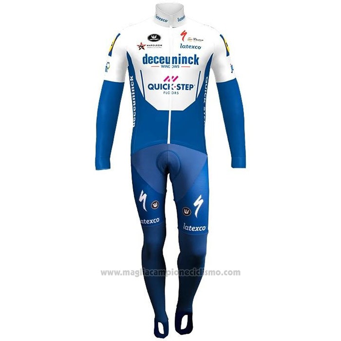 2020 Abbigliamento Ciclismo Deceuninck Quick Step Blu Bianco Manica Lunga e Salopette
